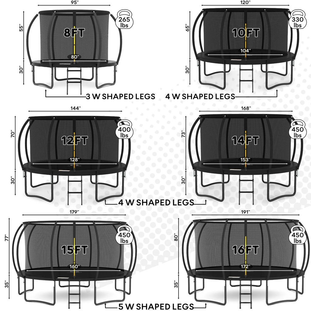 8FT 10FT 12FT 14FT Trampoline with Enclosure and Ladder M2276