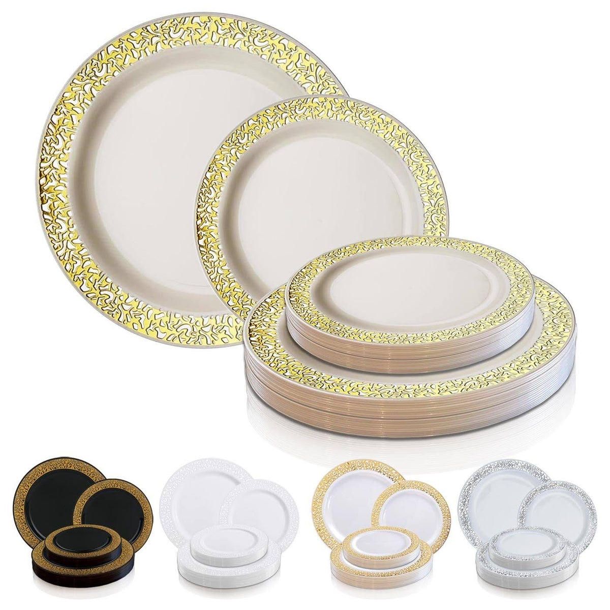 Black with Gold Rim Disposable Plastic Salad Plates 120pcs Z85069