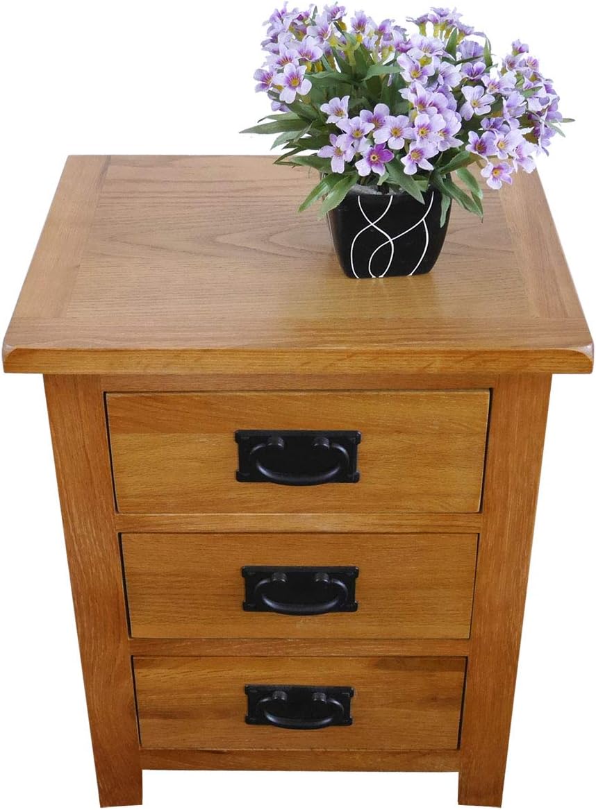 Oak Nightstand with Drawer, 3 Drawers Cabinet Board Nightstands I145172