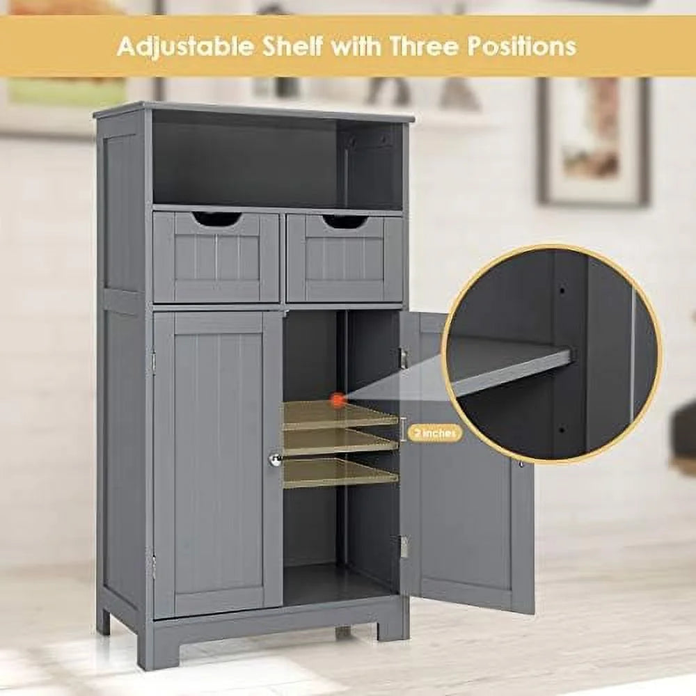Grey Bathroom Floor Cabinet with 2 Doors and 2 Drawers I2252