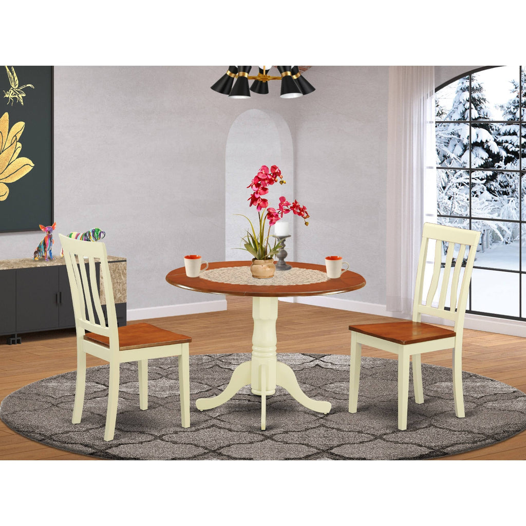 3 Pcs Dining Set with 2 Wood Chairs in Buttermilk P5787