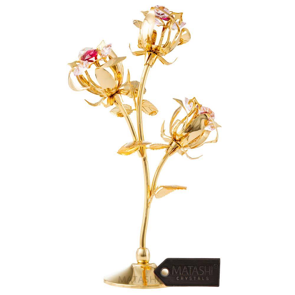 Pink Crystal Rose Flower Tabletop Sculpture V28630