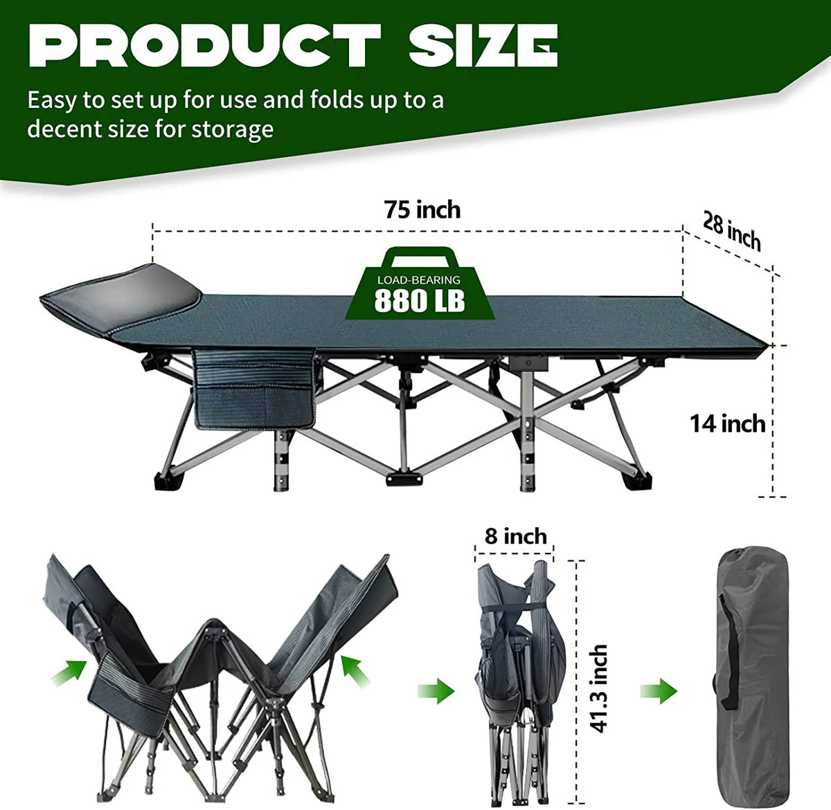 Folding Camping Cot with Carry Bag I925964