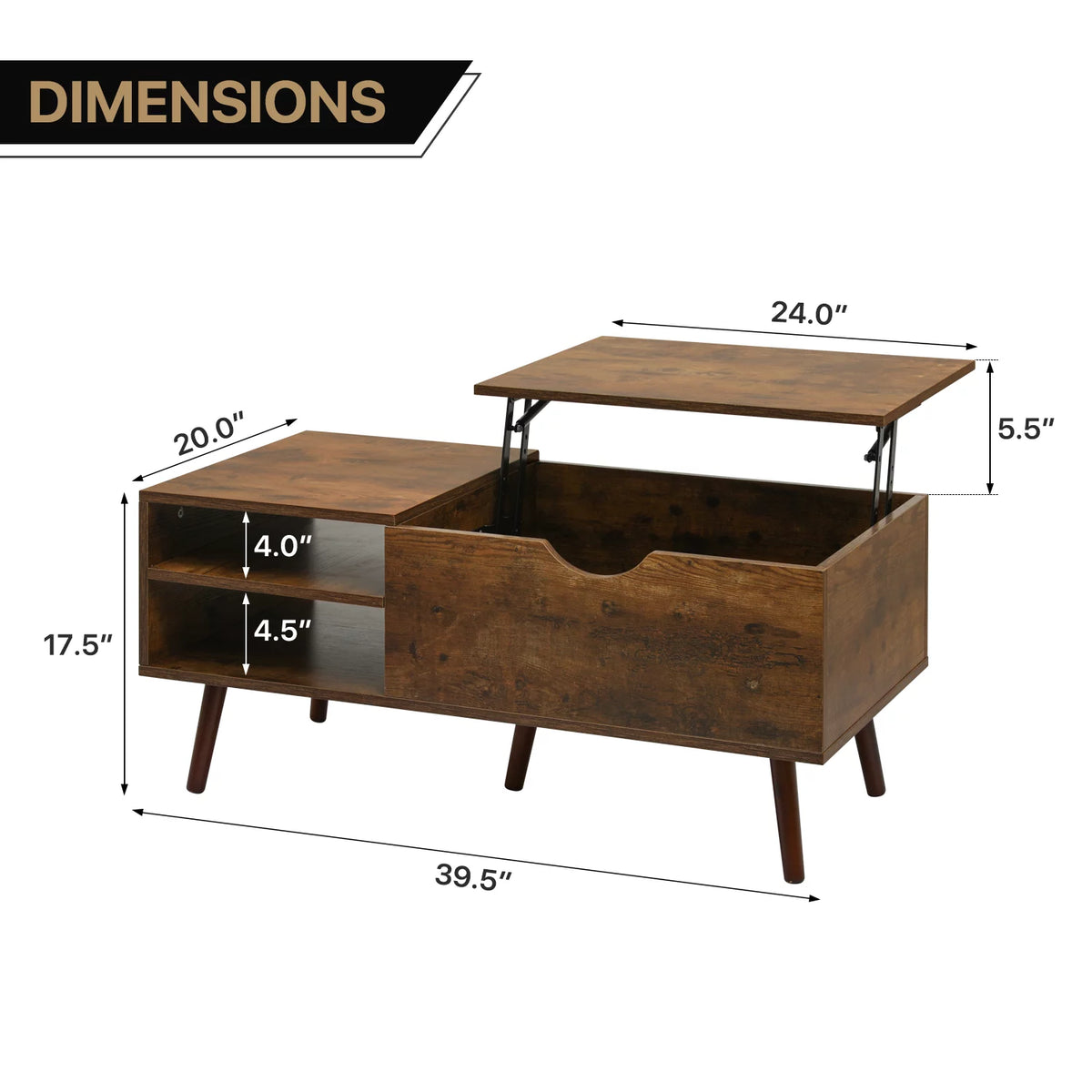 Wood Lift Top Coffee Table with Hidden Storage B635478