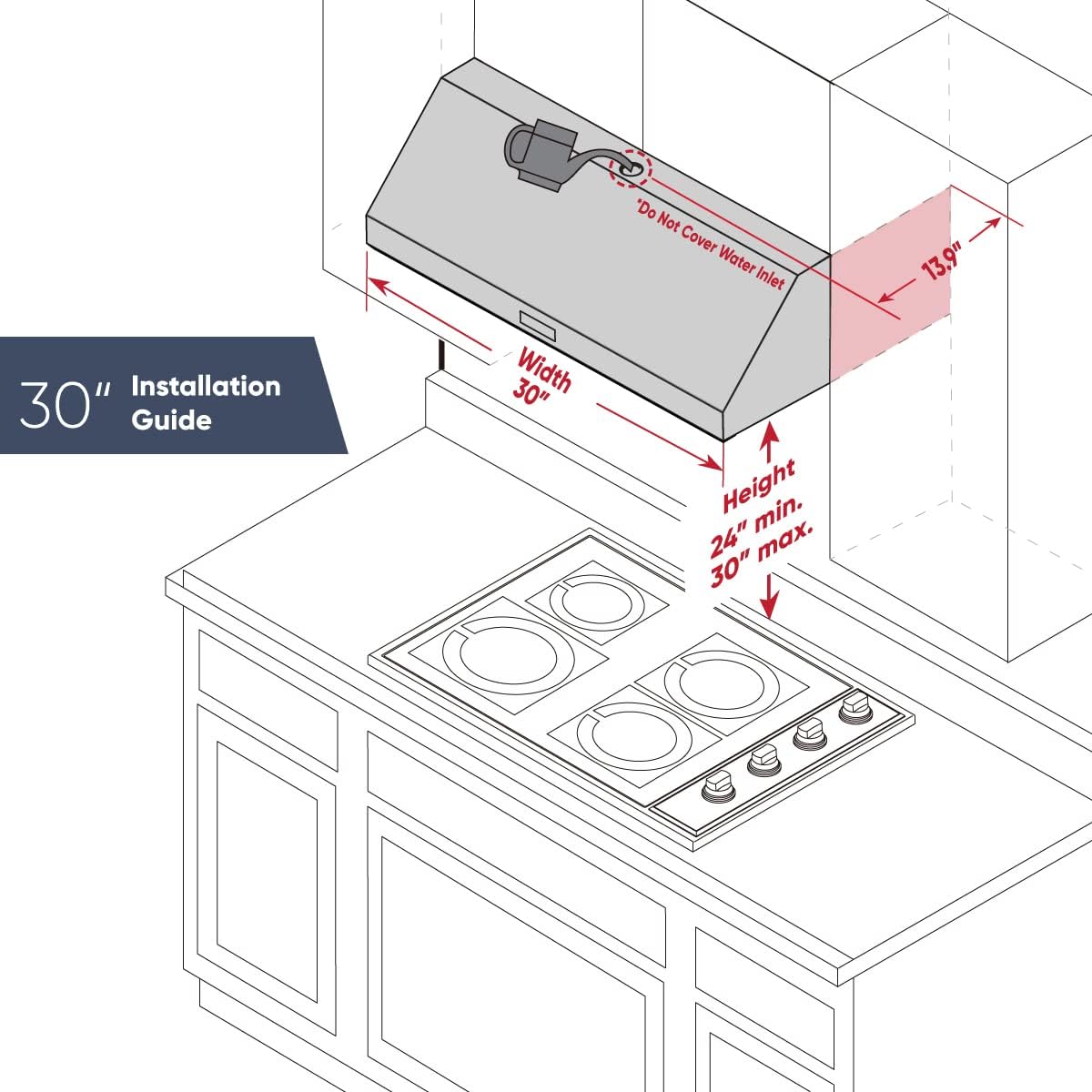 30 Under Cabinet Hood, 900+ CFM, Stainless Steel N202