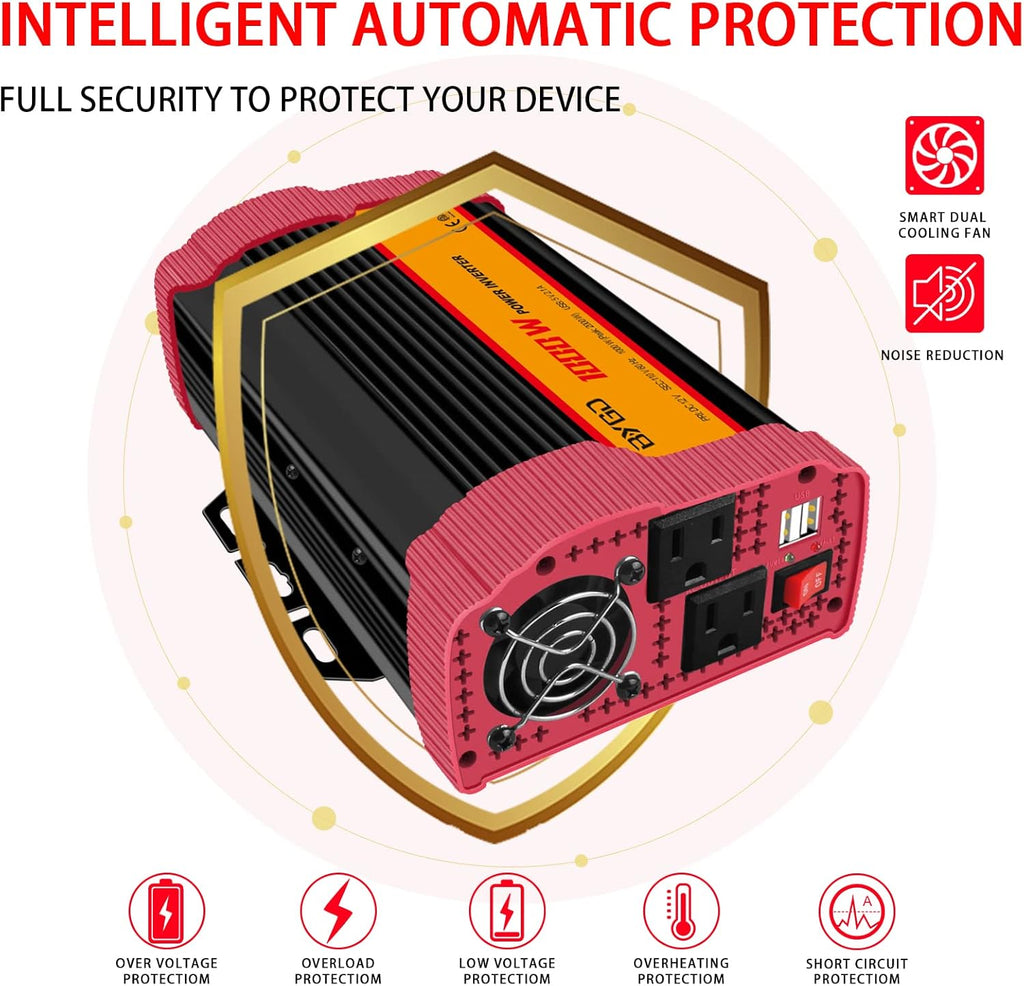 1000W Car Power Inverter DC 12V to 110V AC with 2 USB Ports A861027