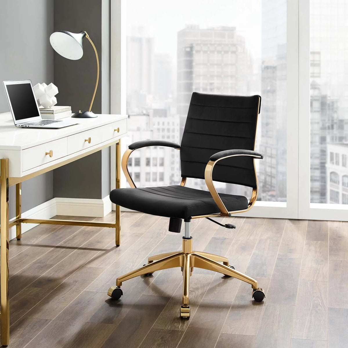 Black Velvet Computer Work Desk Chair U23730