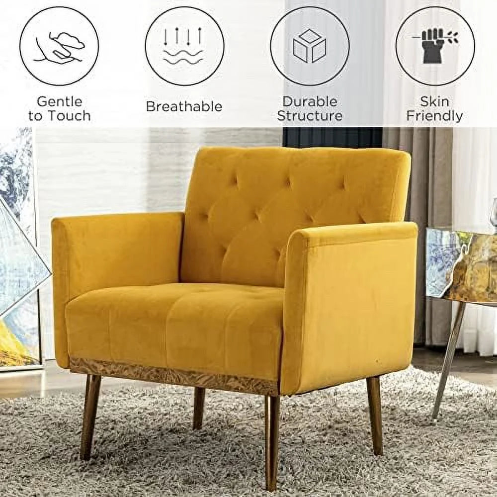 Yellow Velvet Accent Chair with Metal Legs I813586