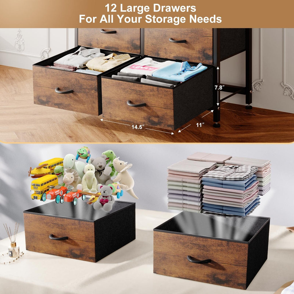 12 Drawer Tall Fabric Dresser Rustic Brown M95478