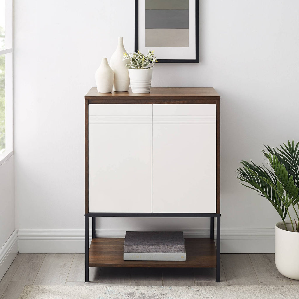 2 Door Accent Cabinet with Lower Shelf Dark Walnut Solid White J716398