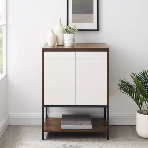 2 Door Accent Cabinet with Lower Shelf Dark Walnut Solid White J716398