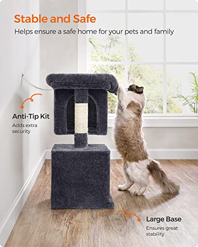 Light Gray Cat Tree with 2 Cat Caves and Scratching Post W77278