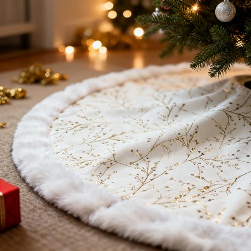 48inch White Faux Fur Christmas Tree Skirt I948