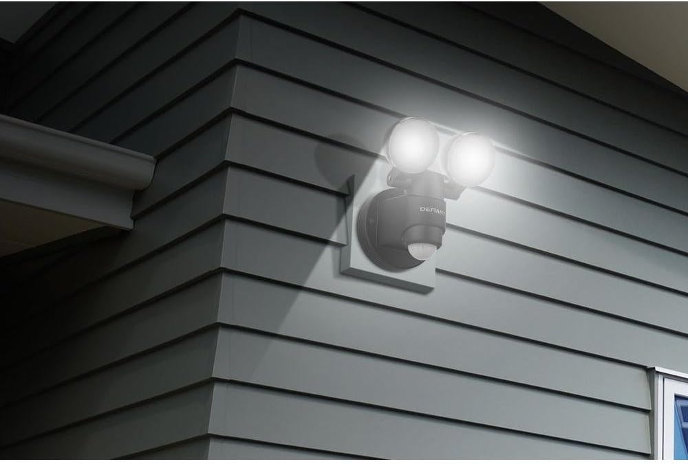 Black 180-Degree 2-Head Outdoor Motion Activated Flood Light J376882