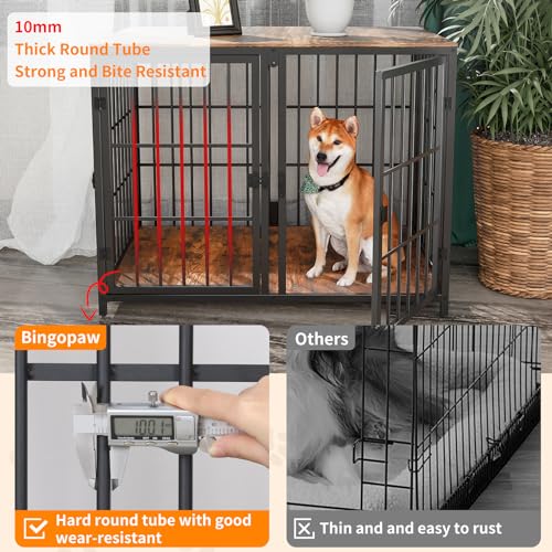 84inch Wooden Dog Crate with Three Doors and Removable Tray Rustic Brown V485602
