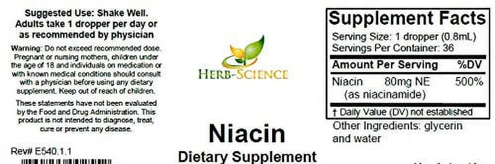 Alcohol-Free Liquid Drops Vitamin B3 Niacin W16813