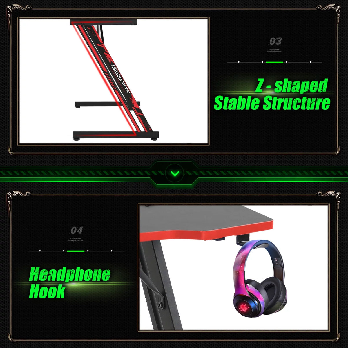 Gaming Desk Z Shaped 39in Ergonomic Gaming Table with Headphone Hook T319