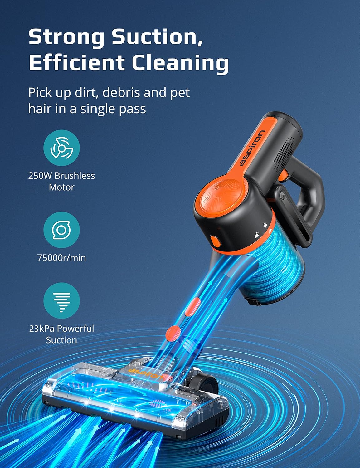Cordless Stick Vacuum 6 in 1 with 2500 mAh Battery, 40mins Runtime, Brushless Motor, LED Light C3183