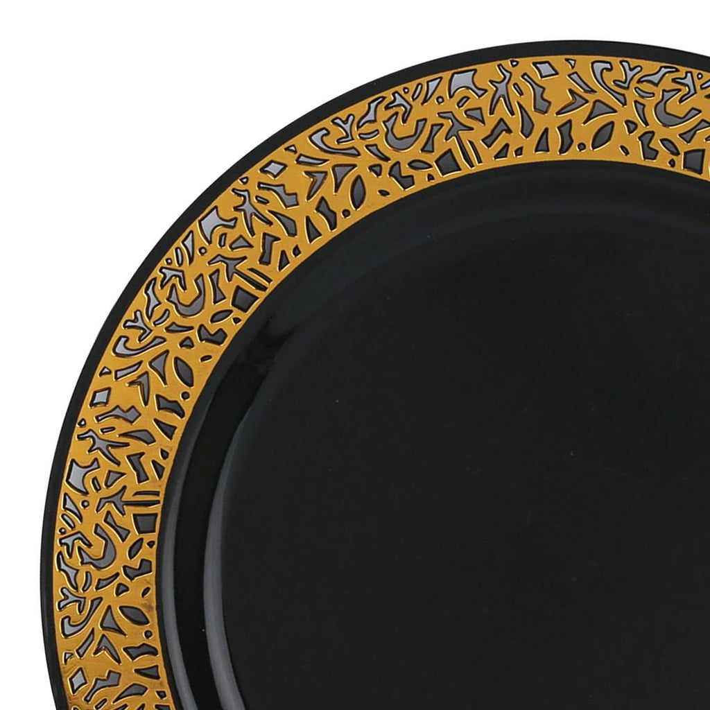 Black with Gold Rim Disposable Plastic Salad Plates 120pcs Z85069