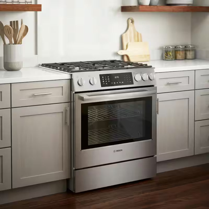30 in. Slide-In Dual Fuel Range with Gas Stove and Electric Oven in Stainless Steel Q1299