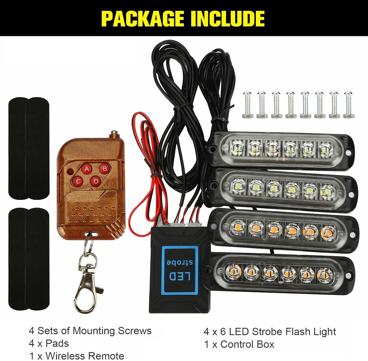 16Pcs LED Emergency Strobe Lights with Control Switch, Amber White, Pack of 2 I7577