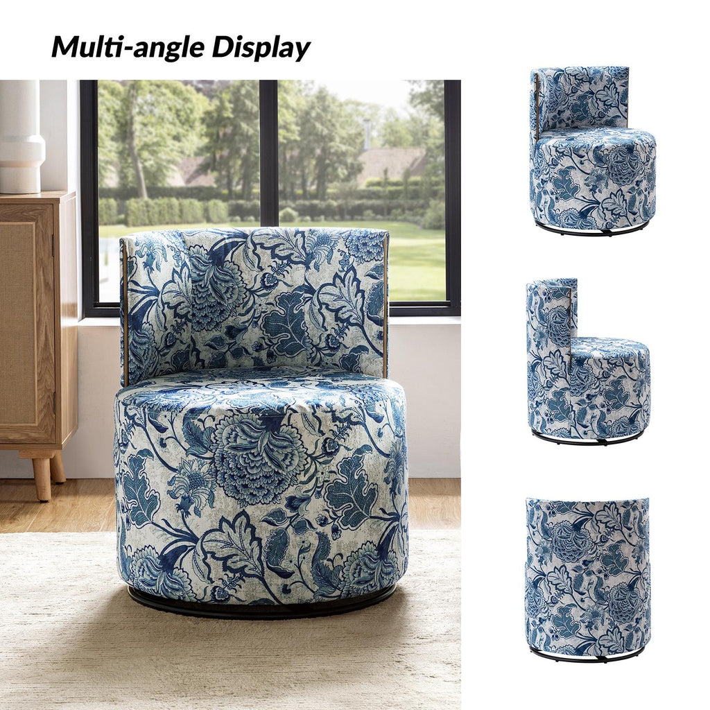 Navy Swivel Barrel Chair with Coffee Table Ottoman O9697