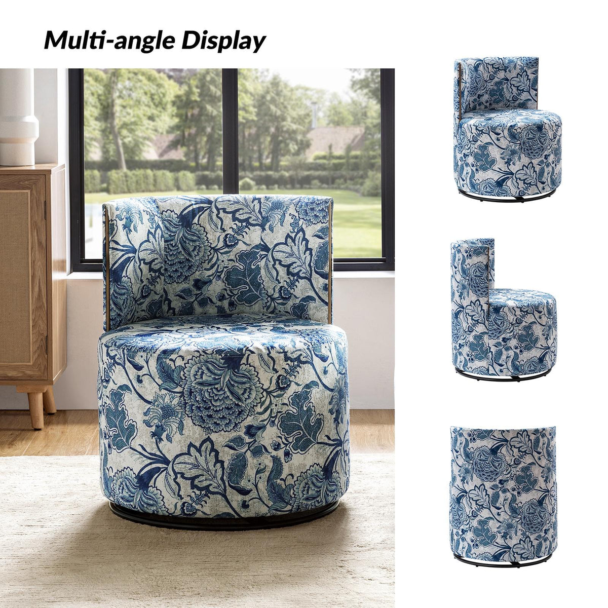 Navy Swivel Barrel Chair with Coffee Table Ottoman O9697