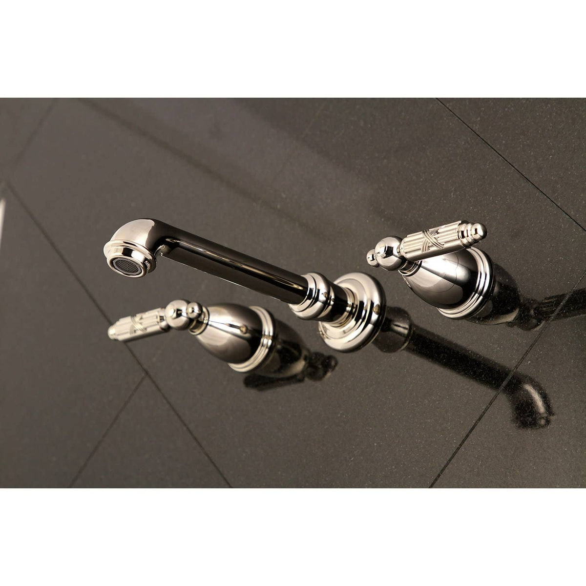 Polished Nickel 8-Inch Center Wall Mount Bathroom Faucet E165008