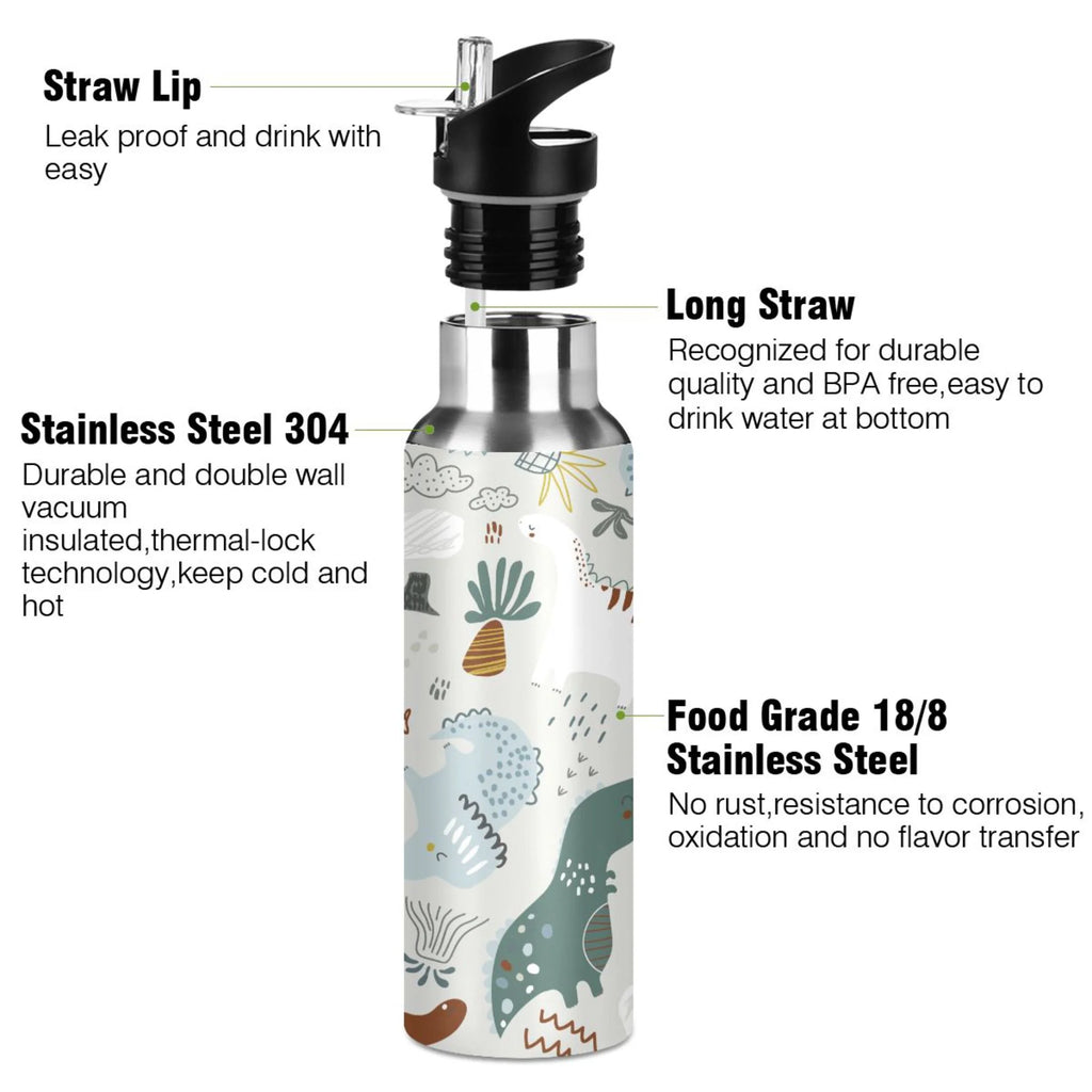 Green Stainless Steel Insulated Water Bottle with Straw Lid Q6827