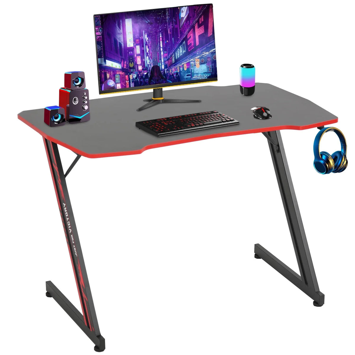 Gaming Desk Z Shaped 39in Ergonomic Gaming Table with Headphone Hook T319