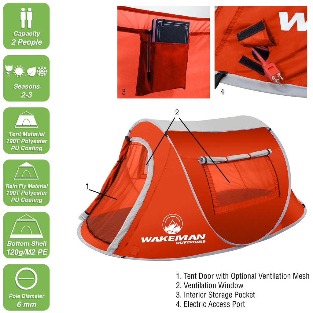 Water-Resistant 2-Person Pop-up Tent (Blue) B159