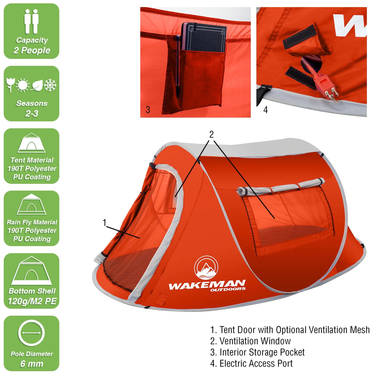 Water-Resistant 2-Person Pop-up Tent (Blue) B159