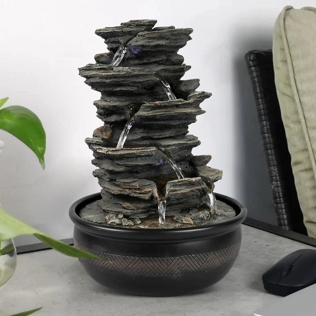 Tabletop Water Fountain with LED Light, Indoor Rock Resin Fountain S53166