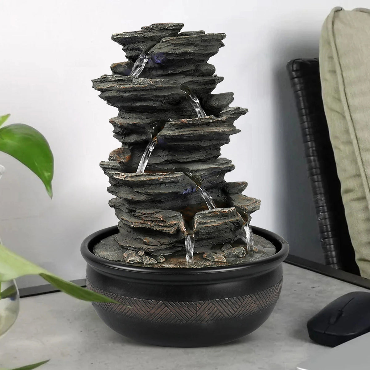 Tabletop Water Fountain with LED Light, Indoor Rock Resin Fountain S53166