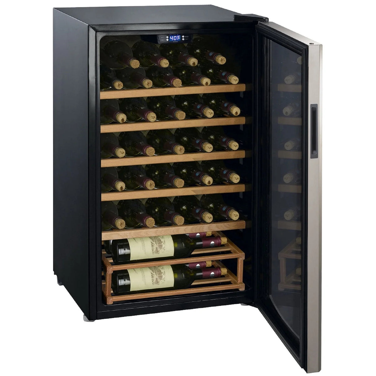 35-Bottle Single-Zone Wine Cooler with Wood Shelving A258