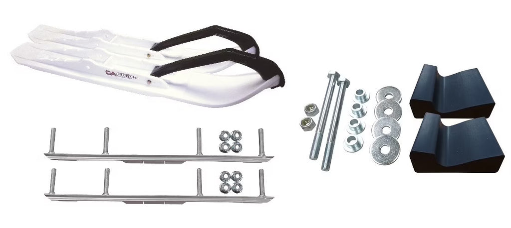 White Snowmobile Skis with Shaper Bars Complete Kit T463