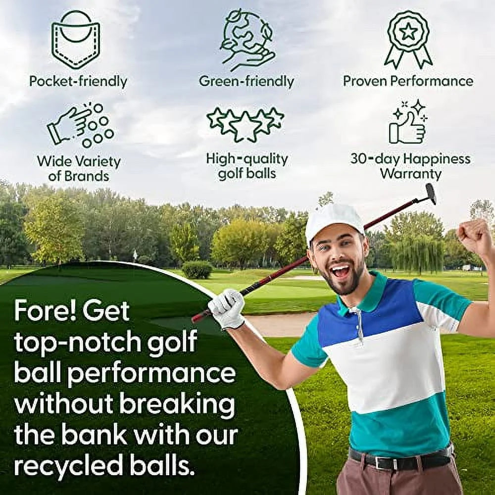 100 Pack Recycled Golf Balls with 15 Tees and Mesh Carrying Bag F297098