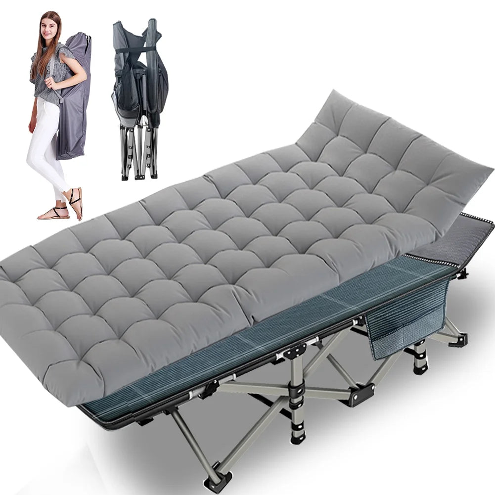 Folding Camping Cot with Thick Mattress, Double Layer Oxford, Carry Bag I187604