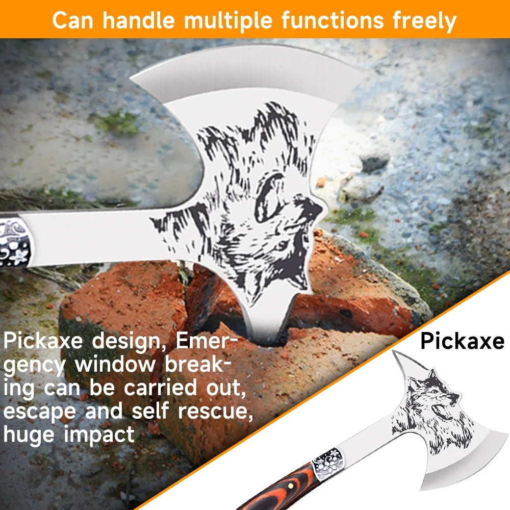 Camping Hatchet with Sheath Stainless Steel Wood Handle D305