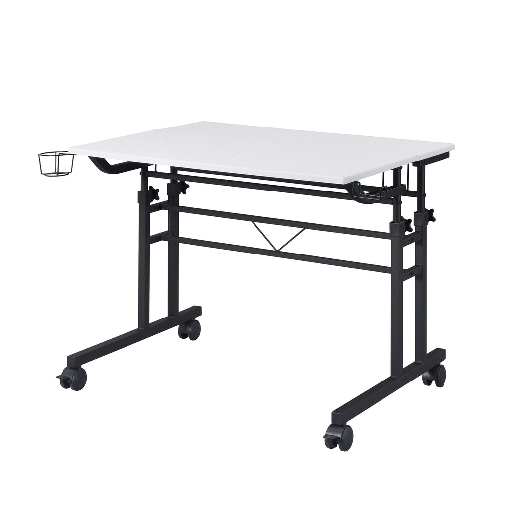 White Height Adjustable Rolling Writing Desk with Moveable Shelf F474