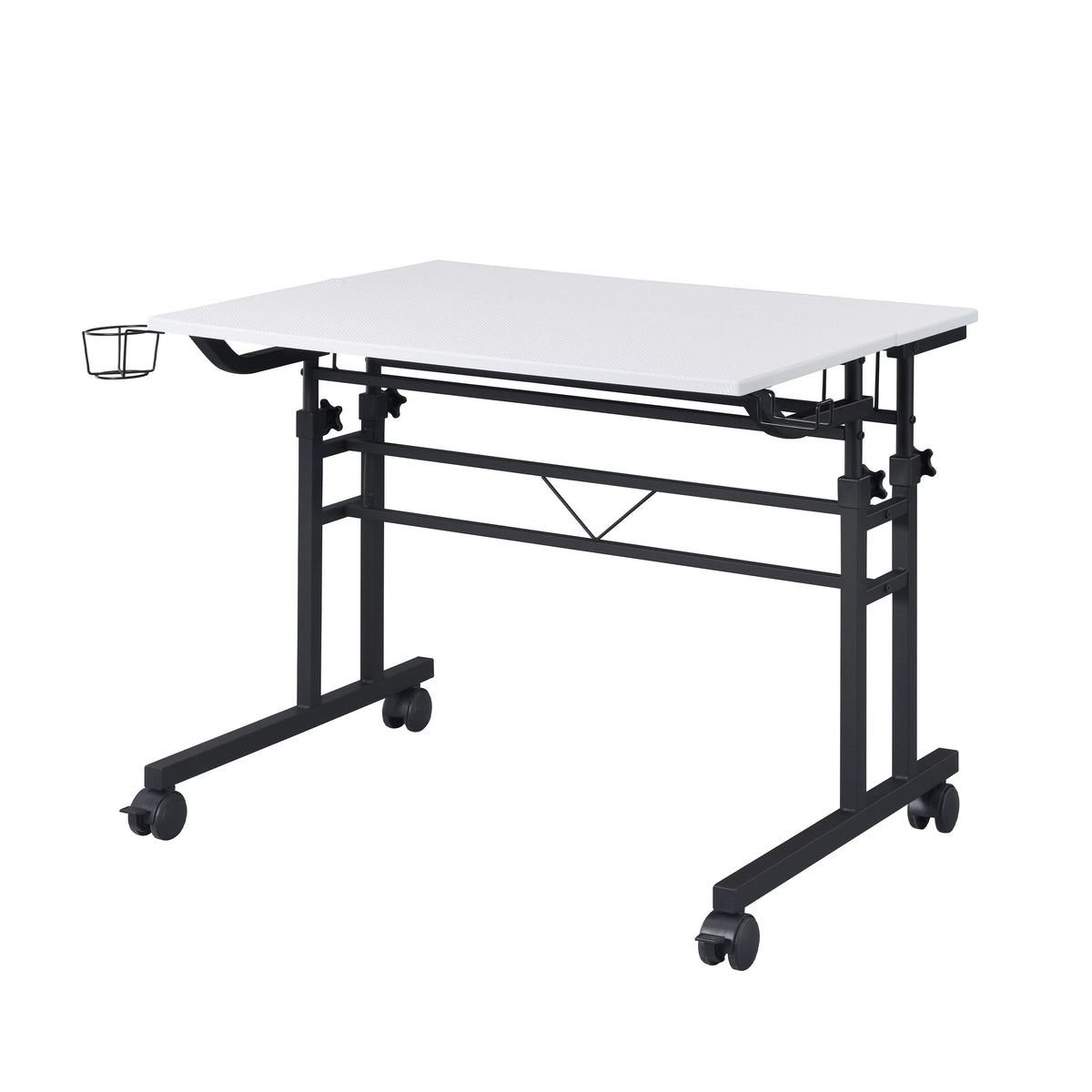 White Height Adjustable Rolling Writing Desk with Moveable Shelf F474