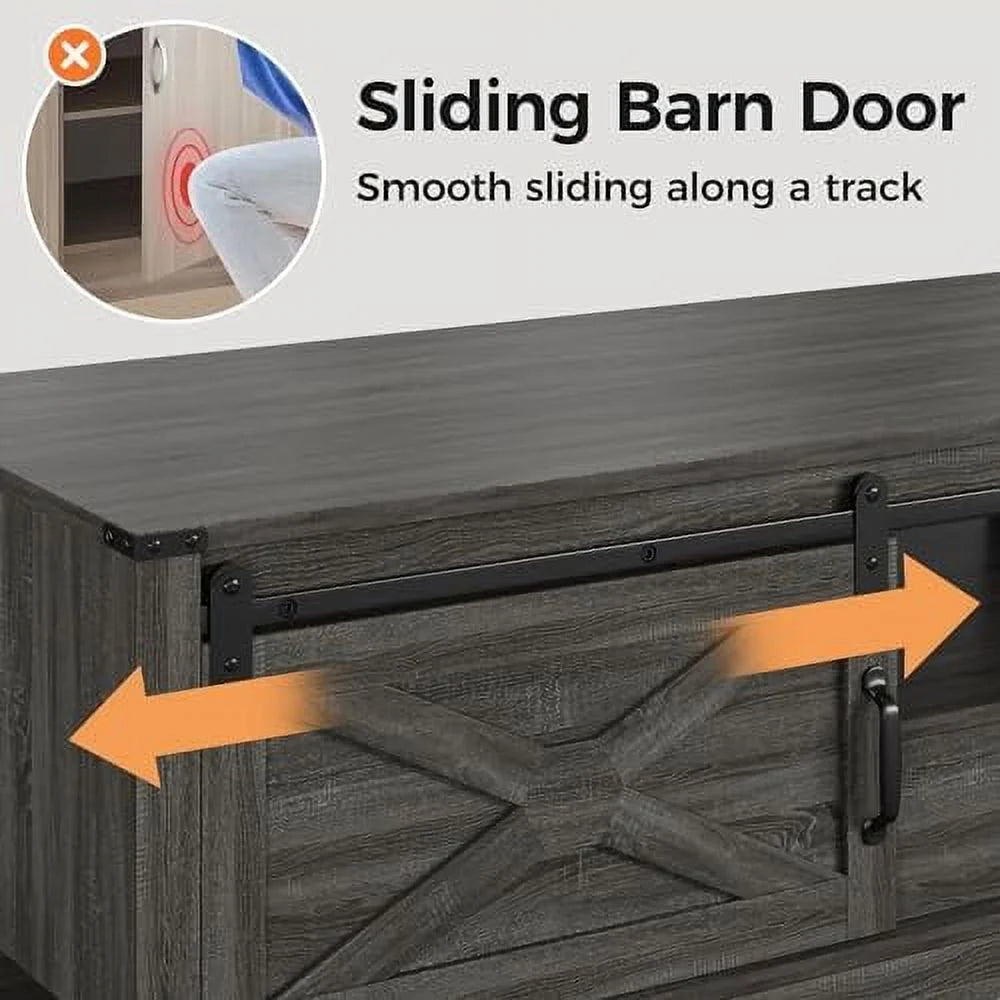 Dark Grey 48'' Rustic Coffee Table with Sliding Barn Door F732