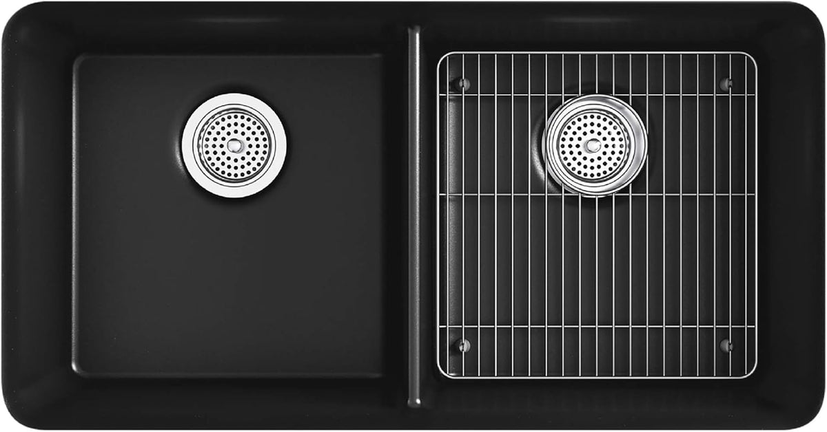 Undermount Double Equal Sink with Rack, Matte Black L92782