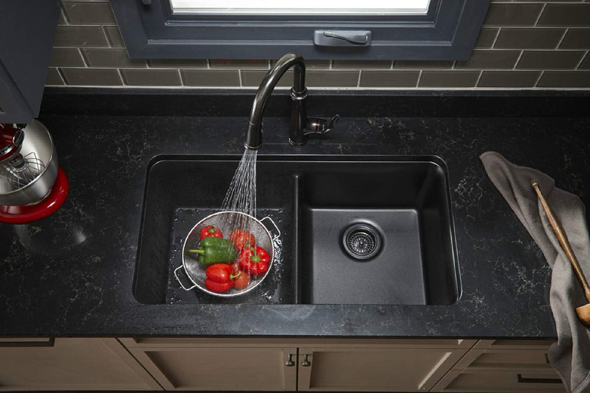 Undermount Double Equal Sink with Rack, Matte Black L92782