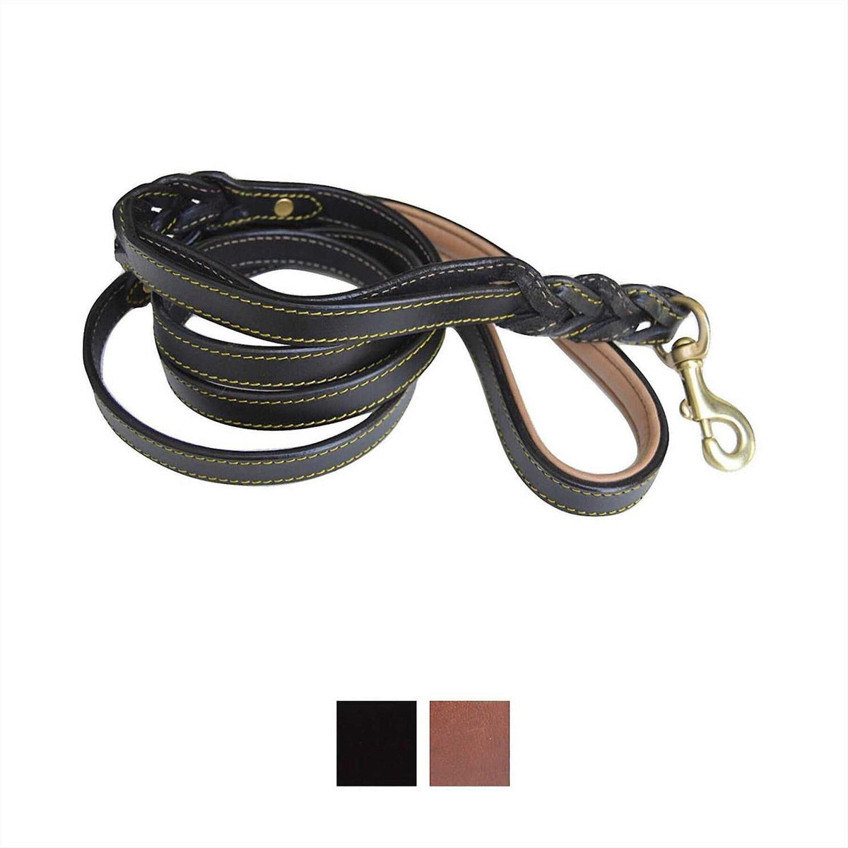 6 Foot Braided Leather Dog Leash with Traffic Handle G33340