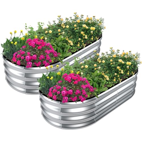 Galvanized Raised Garden Bed, 2 Pcs 4x2x1ft Oval Metal Planter Box D12149