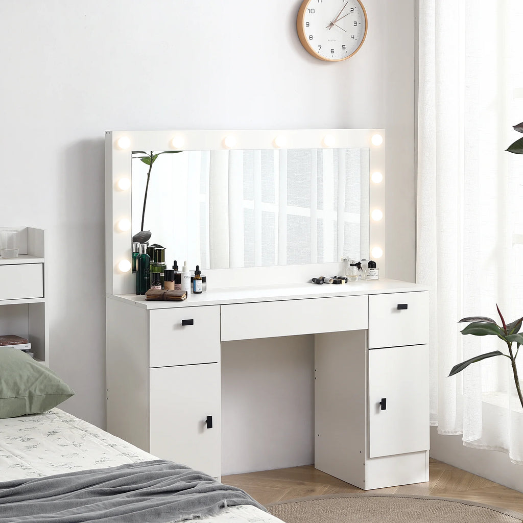 White Makeup Vanity Table with Lighted Mirror and 3 Drawers A3038