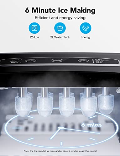 Smart Ice Maker Machine Countertop with Self Cleaning, 26lbs in 24Hrs, Portable with Basket and Scoop G2749