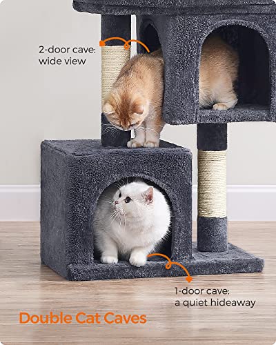Light Gray Cat Tree with 2 Cat Caves and Scratching Post W77278