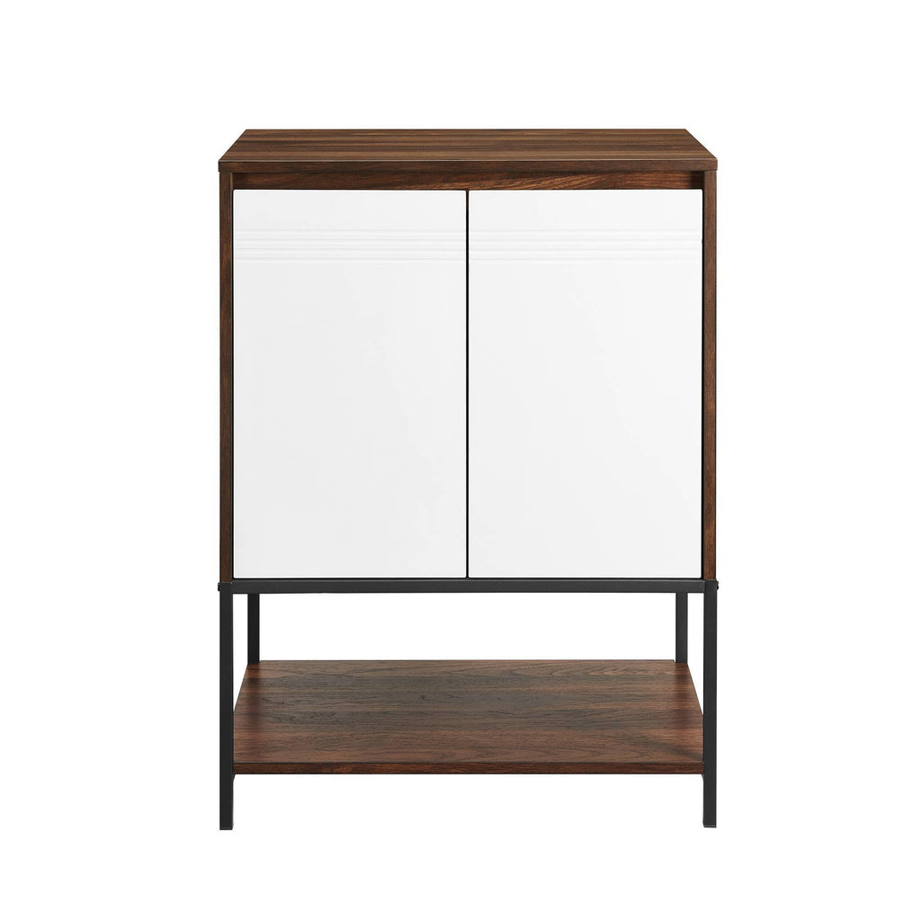 2 Door Accent Cabinet with Lower Shelf Dark Walnut Solid White J716398
